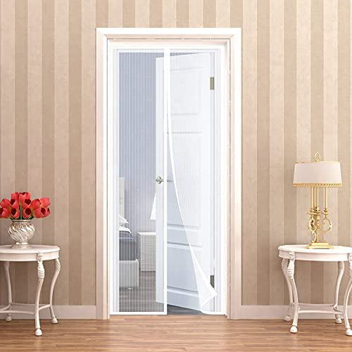 THAIKER Magnetica per Zanzariera 200x250cm(79x98inch) Zanzariere a Rullo Chiudi Automaticamente Ultra Silenzioso per Porte di Soggiorno Camera da Letto Casa, Bianco A