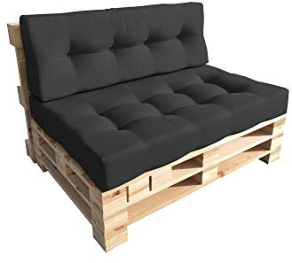 chilly pilley Palettenkissen Palettenauflage Schräg Geschnitten Gesteppt Palettenpolster Gartenkissen Garten Kissen Indoor Outdoorkissen Farben und Größen (2er Set, Schwarz)