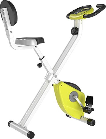 HOMCOM Vélo d'appartement pliable vélo de fitness vélo d'intérieur 8 niveaux de résistance magnétique avec dossier selle réglable écran LCD multifonction capteur fréquence cardiaque jaune
