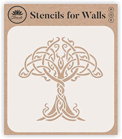 Pochoir arbre de vie celtique, 11,43 x 11,43 cm (M) – Pochoirs pour murs originaux pour murs – Motif arbre traditionnel irlandais