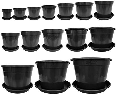 Elixir Gardens Strong Black Recycled Plastic Plant Pot and Saucer Set | Various quantities available (from 1 to 10) | Flower, Tree, Shrub, Plant | 10x 7.5 Litre Pot & Saucer