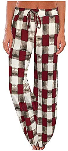 Lazzboy Jogginghose Damen Bequeme Stretch Plaid Lounge-Hosen Für Damen Mit Weitem Bein, Lässiger Kordelzug-Pyjama Ketten Pattentaschen Jogger Pants Cargo Hose Yoga (Rot,XL)