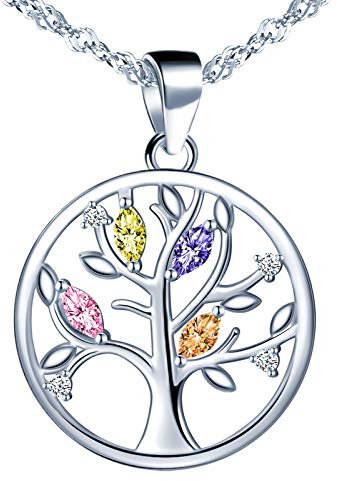 Infinite U - Collana da donna in argento 925, con ciondolo a forma di albero della vita, decorata con diamanti colorati, con squisita catena in argento 925, colore: b, cod. N5740-B