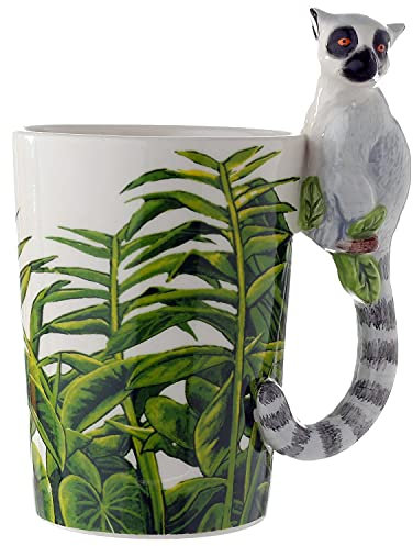 Close Up Lemur Tasse mit 3D Henkel Becher Katta - weiß, Bedruckt, 100% Keramik, Fassungsvermögen ca. 350 ml.
