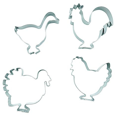 BekkiB 531834-4er Set Hühnerhof - Ausstechformen Gans, Huhn, Hahn, Truthahn - Ausstecher aus Edelstahl für Weihnachten, Geburtstag uvm.