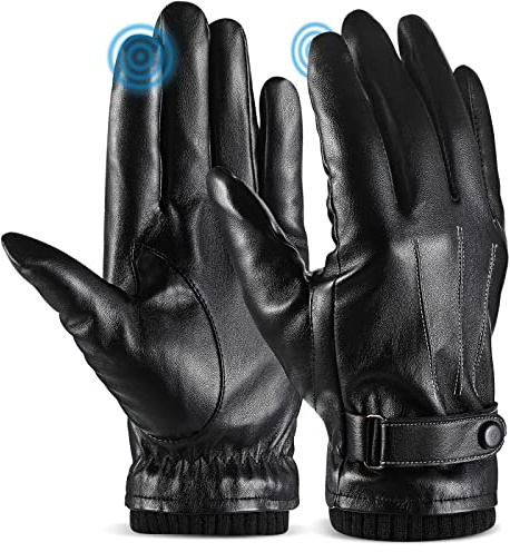 Herren Touchscreen Handschuhe Lederhandschuhe Winter Warme Outdoor Fahren Schwarze Winterhandschuhe Lässige Lederhandschuhe