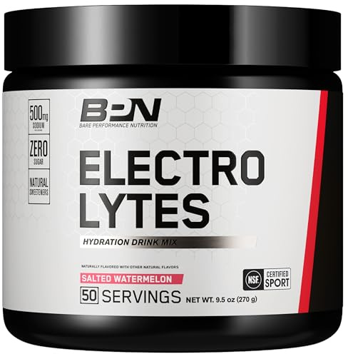BARE PERFORMANCE NUTRITION BPN Electrolytes Hydration Drink Mix | Sugar Free Electrolyte Powder | 500mg Sodium per Serving | Naturally Sweetened | Salted Watermelon, 50 Servings
