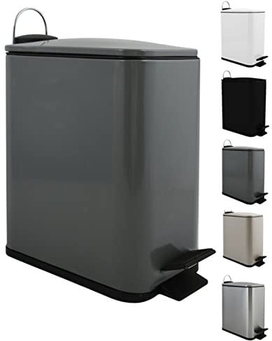 Spirella Kosmetikeimer 5 Liter Edelstahl mit Absenkautomatik und Inneneimer Erik Badezimmer Mülleimer Softclose Abfalleimer anthrazit, Kunststoff, Gris Mat, 5 litres