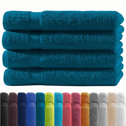 Zestri Frottier Handtuch 4er-Set | Petrol 50x100 | 100% Baumwolle 500g/m² | Öko-Tex Standard 100 Handtuch