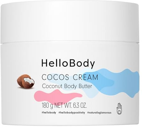 HelloBody Cocos Cream Body Butter (195 ml) – natürliche Pflege gegen trockene Haut – nährend und reparierend mit Sheabutter und Kakaobutter