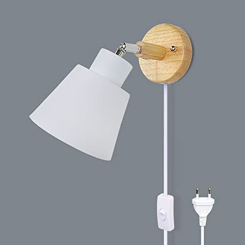 LZGS Go Swing Bands Applique Murale Avec Interrupteur Marche Et Prise Lampe De Chevet Moderne Vintage Macaron Applique Murale E27 Bois Applique Murale Convient Pour Salon Et Chambre (Blanc 2)