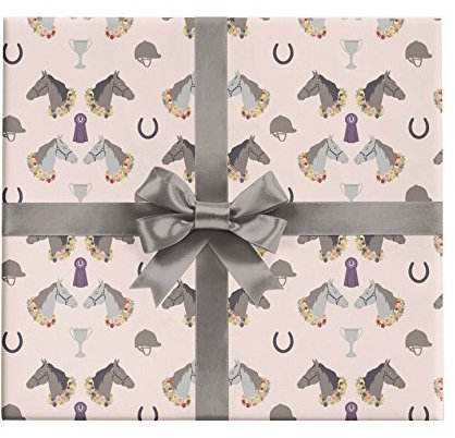 Ponies Geschenkpapier – Sechs flach gefaltete Bögen 49,5 x 68,6 cm mit Pferden, Bändern und Trophäen, Geschenkpapier für Pferde, Geburtstage oder Kunstprojekte