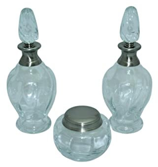 DRW Juego de tocador de Cristal Liso y Plateado