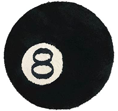 O·Lankeji Simulation Billard 8 Bälle Teppich, Schwarz Rund Tufting Teppich Anti-Rutsch Badematte, Aesthetic Preppy Room Decor, Fußmatte für Wohnzimmer Esszimmer, Schlafzimmer (Size : 80x80cm)