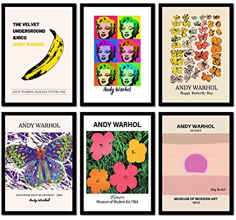 The Wall Gallery Kunstdrucke 6 Stück A4 Poster Set Andy Warhol Wandbilder Vintage/Retro Wohnzimmer-Deko