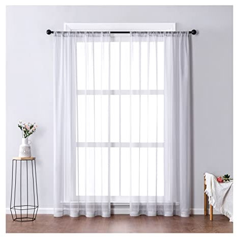 Aotiwe Gardinen Küche Modern, Gardinen Küchengardinen Modern Einfarbig Hellgrau Polyester 2 Stücke 137X160cm