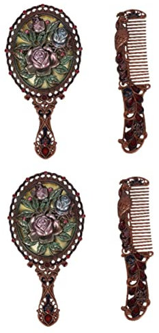 Cabilock 2 Sätze Spiegel Mit Griff Handspiegel Für Damen Schließfachspiegel Vintage Eitelkeit Vintage-oval Vintage Spiegelkamm-Set Vintage-waschtischset Zubehör Rosen Fräulein Zinklegierung