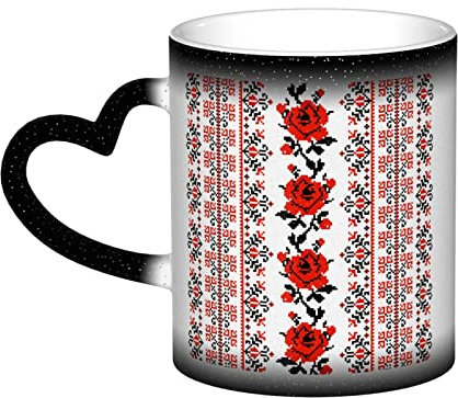RVENU Ukrainische Stickerei Stil Rose Gedruckt Hitzeempfindliche Farbwechsel Tasse Lustige Kreative Keramik Kaffeetassen Für Büro Und Zuhause Geschenk