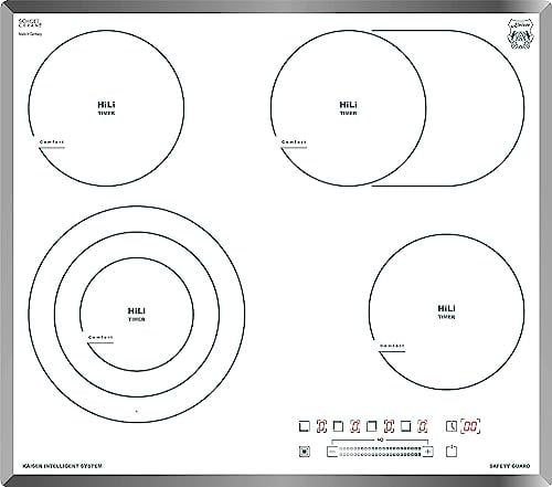 Kaiser Weißes Glaskeramik Kochfeld 60 cm KCT 6715 F W mit 4 HighLight Kochzonen, Dreikreiskochzone, Bräterkochzone, Power-Slide, Funktionsdisplay, Safety Guard, Autark Einbau Herd ohne Rahmen