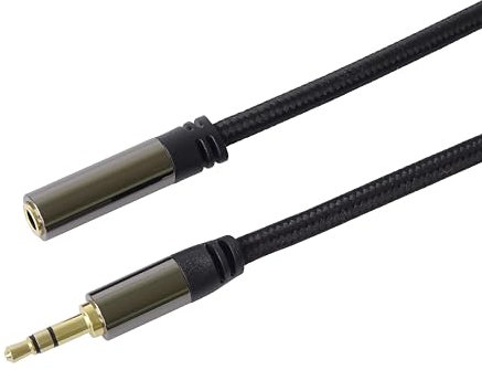 PremiumCord Câble d'Extension Jack HQ 3,5 mm, Fiche Jack 3,5 mm, Stereojack Mâle vers Femelle, Câble d'Extension Audio Pour Casque Auxiliaire, Blindé, Connecteur Métallique, Tressé, M/F, Longueur 1,5m