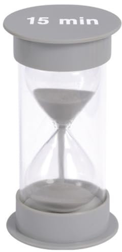 ATC Handels GmbH Sanduhr groß mit verschiedenen Zeitabläufen - von 30 Sekunden bis 30 Minuten - Maße: 12 x 6,5cm - Stundenglass, Zeituhr, Eieruhr, Stundenmesser, Zeitmesser mit Sand (grau, 15 min)