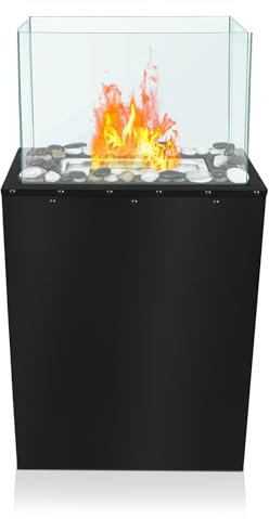 TRMLBE Chimenea de bioetanol para interior y exterior, columna de fuego independiente con piedras y extintor, para calefacción, para salón, terraza, jardín, 35 x 18 x 80 cm, tipo H