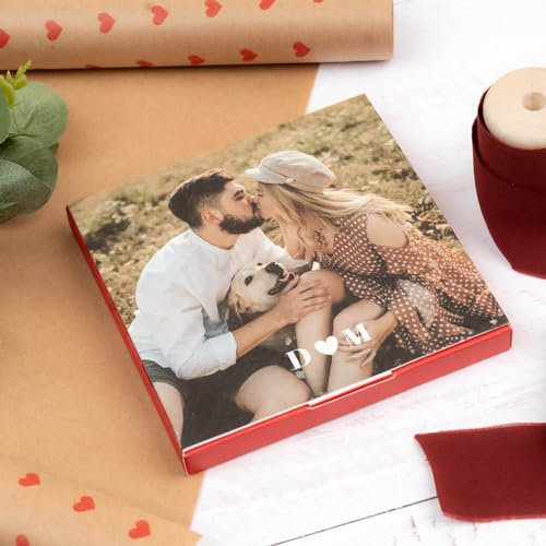 Wanapix | Coffret Chocolat Personnalisée avec Photo et Texte | 9 Chocolats Coeur | Boîte Chocolats | Cadeaux Original Saint-Valentin | 100% Personnalisé