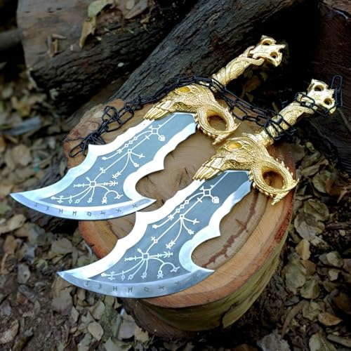 Unique Blades Chaos Blades Prop Replik Doppelklingen mit für Cosplay-Kostüm-Zubehör (Goldfarben)