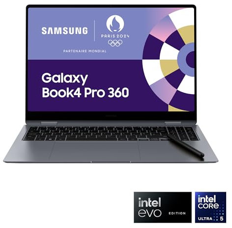 Samsung Galaxy Book4 Pro 360 Ordinateur portable 16'', Intel Evo Edition – Intel Core Ultra 5, 125H 16Go RAM 512Go SSD Intel ARC Graphics, Gris Anthracite, Clavier AZERTY FR