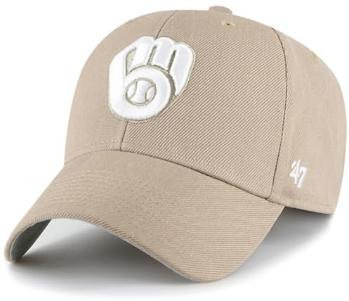 47 MLB Milwaukee Brewers Mütze mit Primär-Logo, verstellbar, Einheitsgröße, Khaki-Weiß, Milwaukee Brewers - Khaki-Weiß, Einheitsgr��e
