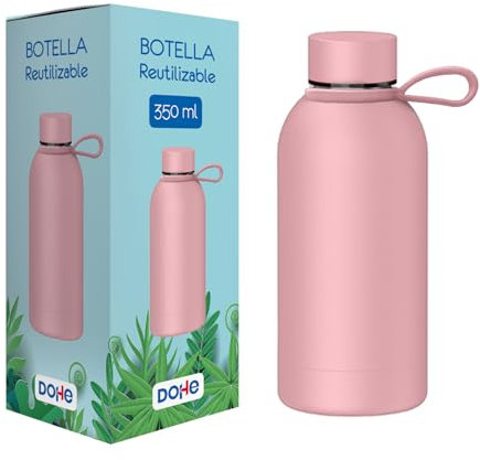 Dohe - Botella de Agua Térmica Acero Inoxidable 350 ml - Mantiene 24 h. Frío y 12 h. Calor, Sin BPA, Tapón Hermético Antigoteo y Asa - Rosa