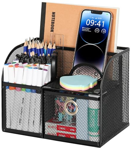 TQVAI Schreibtisch Organizer, 3 Fächern Stiftehalter Kinder mit Schubladen Multifunktionaler Stifte Organizer Schreibtisch Ablage Für Büro Zuhause Schule, Schwarz