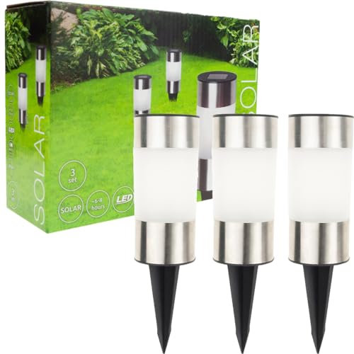 GARTEN LAMPE 3PCS /KPL LED SOLAR INOX BODEN ANGETRIEBEN POL SOLAR Gartenlampe, Solarlampen für Terrasse, Rasen, Garten, Wege, Solar-Gartenlampen