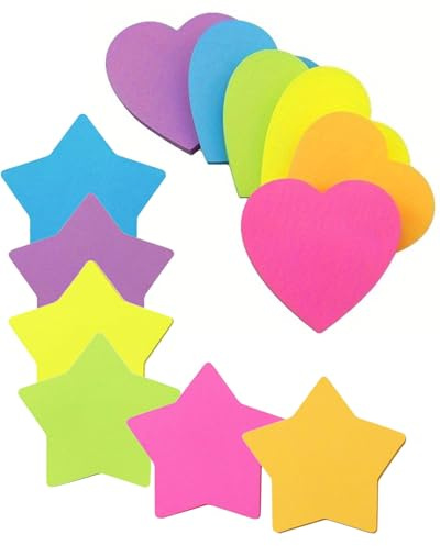 AORHOFJ 12PCS Farbige Haftnotizen, Herzform Selbstklebende Haftnotizzettel, Sticky Notes für Büro Schule Zuhause Notizblöck，Selbstklebende Notizzettel in Pentagrammform，sticky notes,klebezettel klein