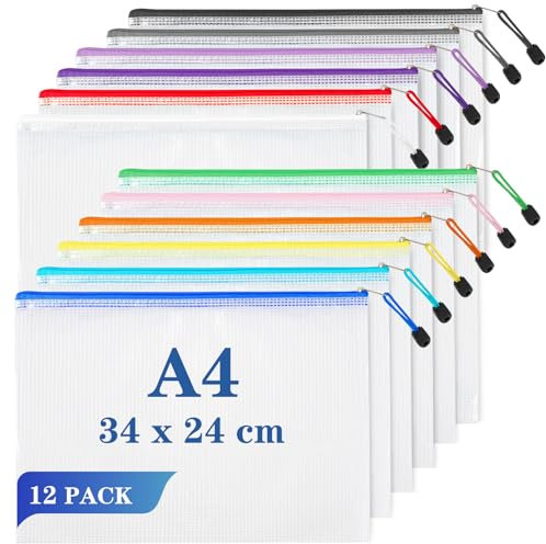 Plastic Wallets A4 Zip Lock Bags-12Pcs Plastic Mesh Document Folder with Zipper for Toys Puzzle Bills Documents