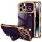 LLZ.COQUE for iPhone 14 Pro Max Case, Luxury Plating Love-Heart Wave Frame Shape Design, Adjustable Hand Strap Stand Cover, Shockproof Bumper Girls Women Phone Case for iPhone 14 Pro Max, Dark Purple