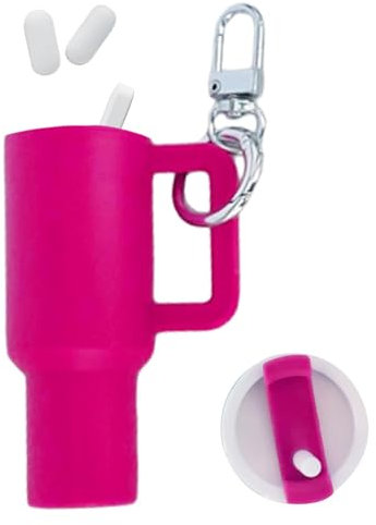 Porte-clés en forme de tasse, bouteille d'eau miniature, gobelet amovible avec paille, porte-clés miniature avec couvercle amovible, pendentif cartable pour et, Rose chaud, Siehe Beschreibung