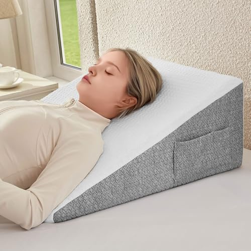Nordjager Wedge Pillow for Sleeping & Resting, 24x24x10 Memory Foam Cushion with Grey and White Patterned Polyester Cover, Ideal for Bedroom & Living Room – Comfortable Support for Adults