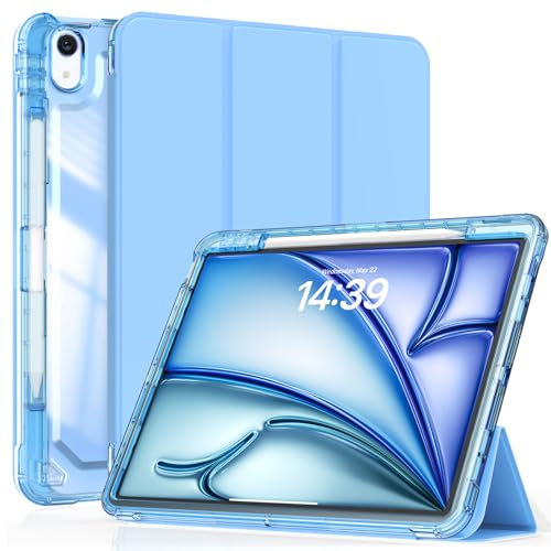 Sevrok Funda para iPad Air de 13 pulgadas M2 (2024), protector de pantalla de cuero con soporte para lápices, funda inteligente magnética de cuero suave con parte trasera de TPU transparente,