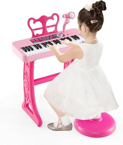 YSAMAX Electronic Piano With Adjustable Microphone, Safety And Comfort, Promotes Hand-Eye Coordination, Fun And Educational Experience, For Kids, Pink
