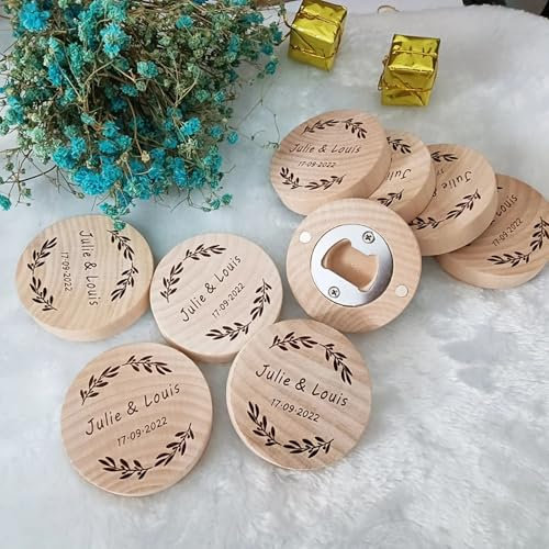 Gufacai Abrebotellas personalizadas boda,personalizado madera abridor de botellas regalo boda invitado decoración boda regalo personalizado (30 piezas)