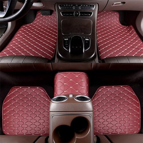 5 Stück Leder Auto Fußmatten für BMW X5 X5M E53 E70 F15 F95 G05 25i 25d, Wasserdicht Anti-Rutsch Teppich Matten Vorne Hinten Schutz Bodenmatten,C Wine Red