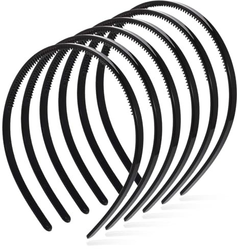 Lot de 6 serre-têtes en plastique de 5 mm de large - Noir - Antidérapants - Pour homme et femme