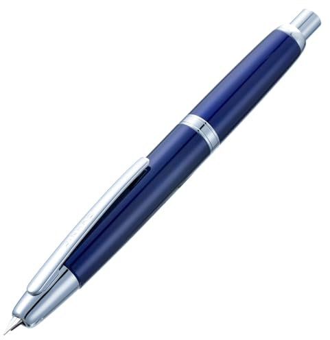 Jinhao 10 Press Fountain Pen with Box, Dark Blue Retractable Fine Nib with Ink Converter Set (Silver Clip)
