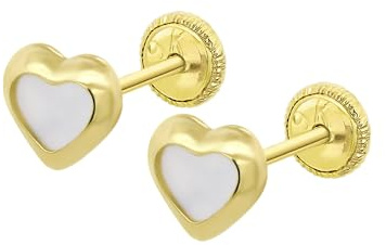 TIME ROAD Boucles d’oreilles Bébé en Or 9K HIN00331/4 – Fermoir Sécurisé à Vis – Cœur 4 mm – Bébé 3–24 mois – Idéal Naissance, Baptême ou Anniversaire