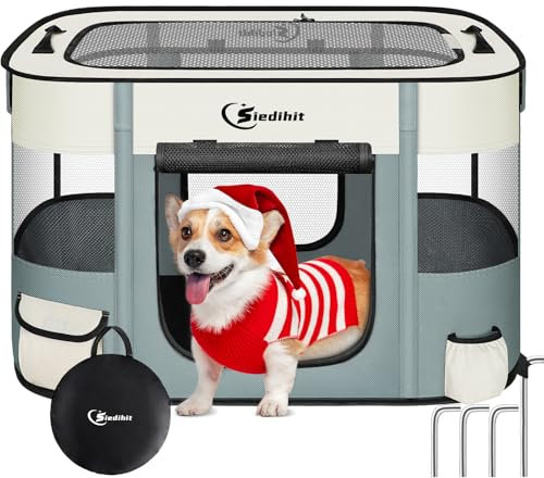 Dog Playpen,Cat Pet Puppy Pen,Portable Playpens for Dogs Indoor Outdoor Travel Camping Use,Foldable Dog Kennel Tent Crate for Rabbit Small Animals with Carrying Case (Grey, Small)