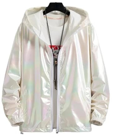 FULUJIDI Jacke Jacken Herren EIS Seide Leichte Helle Bunte Reflektierende Sonnencreme Hoodies Langarm Taschen Mantel Streetwear Herren Jacke XXL Weiß