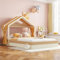 ANIROY Polsterbett, Bett mit Stufen und Lattenrost(ohne Matratze), Kinderbett in Form eines Hauses, PU, Minimalistisch, 140 x 200cm, Braun