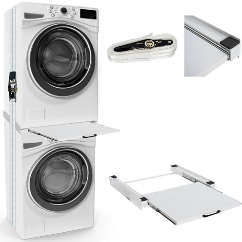 DELUKE® Verbindungsrahmen für Waschmaschine/Trockner EDEO - mit Ablage, 60cm Breit, Universal | Zwischenbaurahmen Waschmaschinen Trockner Zwischenbausatz Stapelbausatz Waschmaschinenzubehör