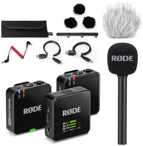 Rode Wireless GO Gen 3 Drahtloses 2-Kanal Mikrofon-Funksystem mit Interview GO Handadapter und keepdrum Fell-Windschutz
